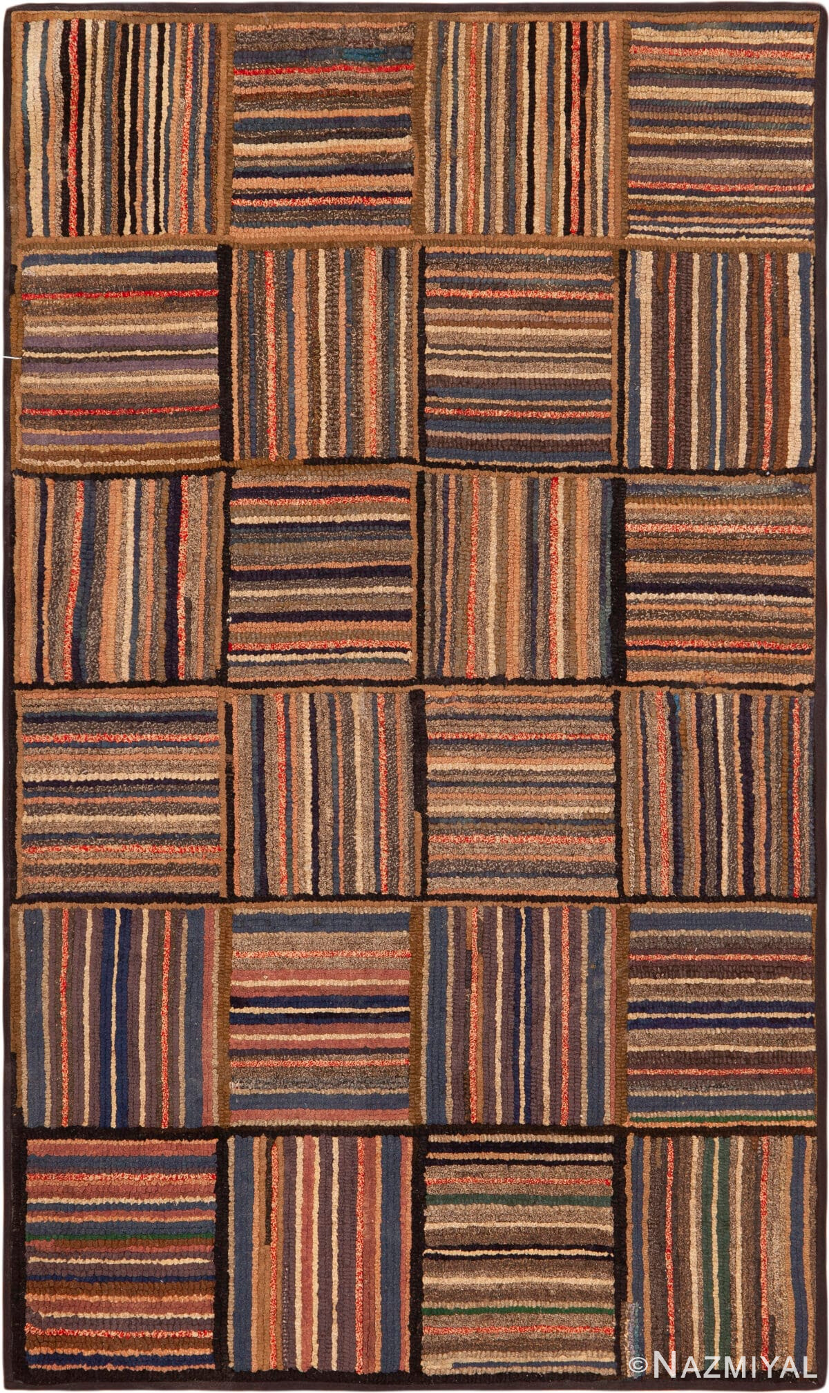 Basket Weave Design Antique American Hooked Rug 73310 by Nazmiyal Antique Rugs