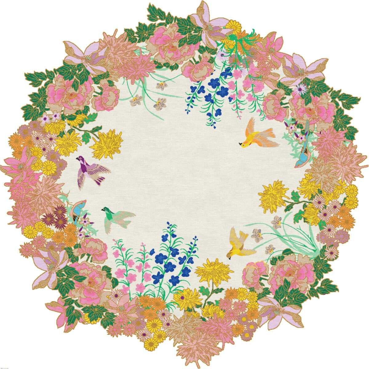 Circular One Hundred Flowers Hand-Tufted Rug 21289 by Nazmiyal Antique Rugs
