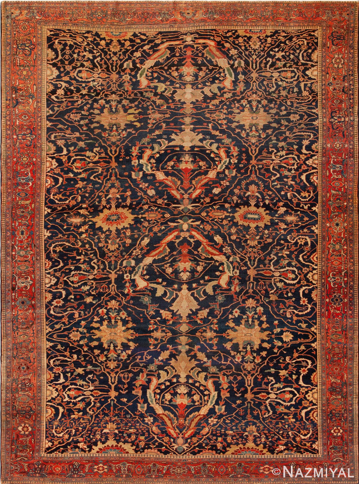 Fine Weave Antique Persian Blue Background Sarouk Farahan Late 19th Century Rug 43222 by Nazmiyal Antique Rugs