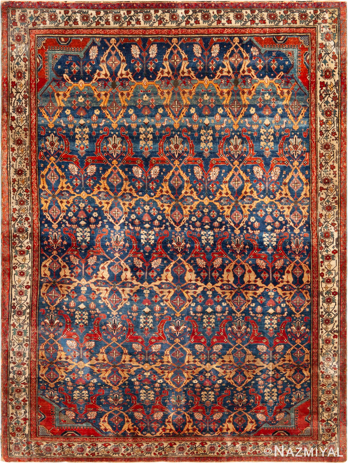 Finely Woven Antique High End Luxurious Silk Pile 19th century Persian Heriz Serapi Rug 43925 by Nazmiyal Antique Rugs