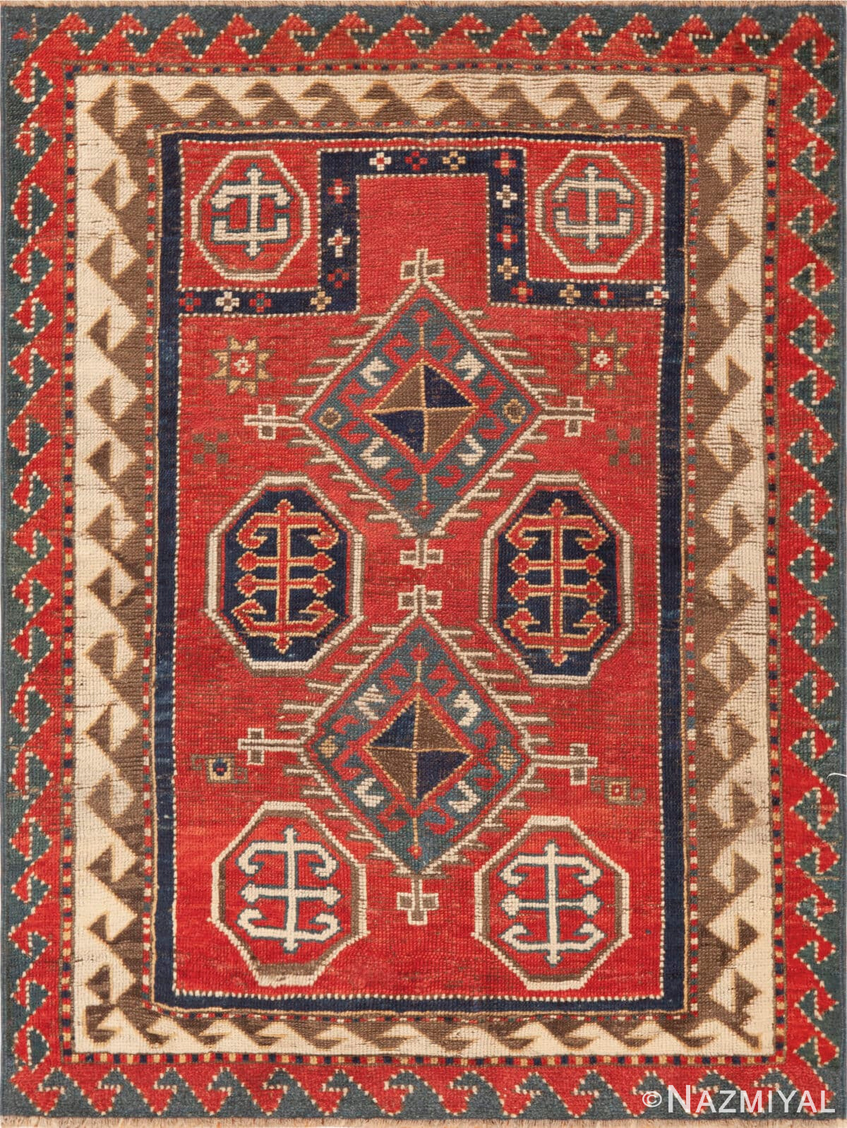 Geometric Antique Caucasian Kazak Tribal Rug 73115 by Nazmiyal Antique Rugs