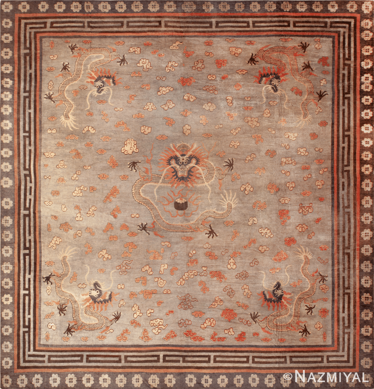 Large Antique Chinese Floral Dragon Design Rug 73122 by Nazmiyal Antique Rugs Collection