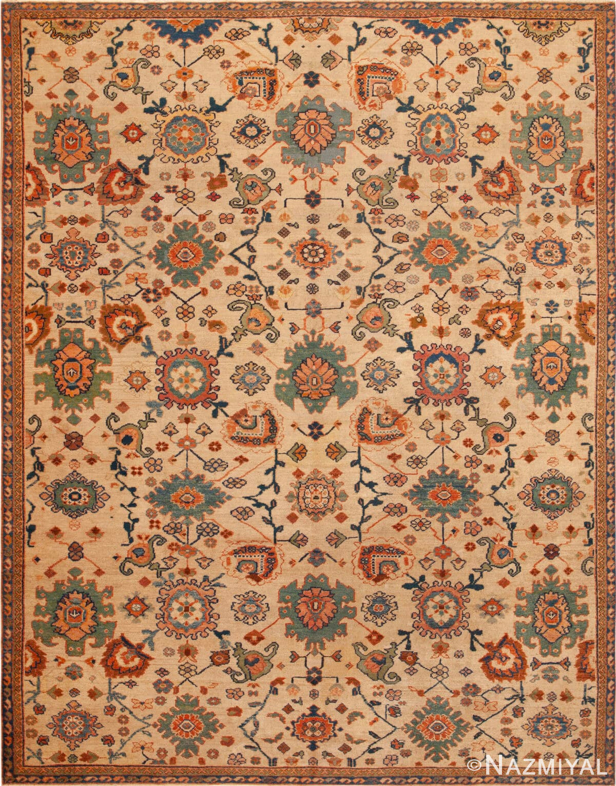 Large Scale Ivory Background Antique Persian Sultanabad Rug 43452 by Nazmiyal Antique Rugs