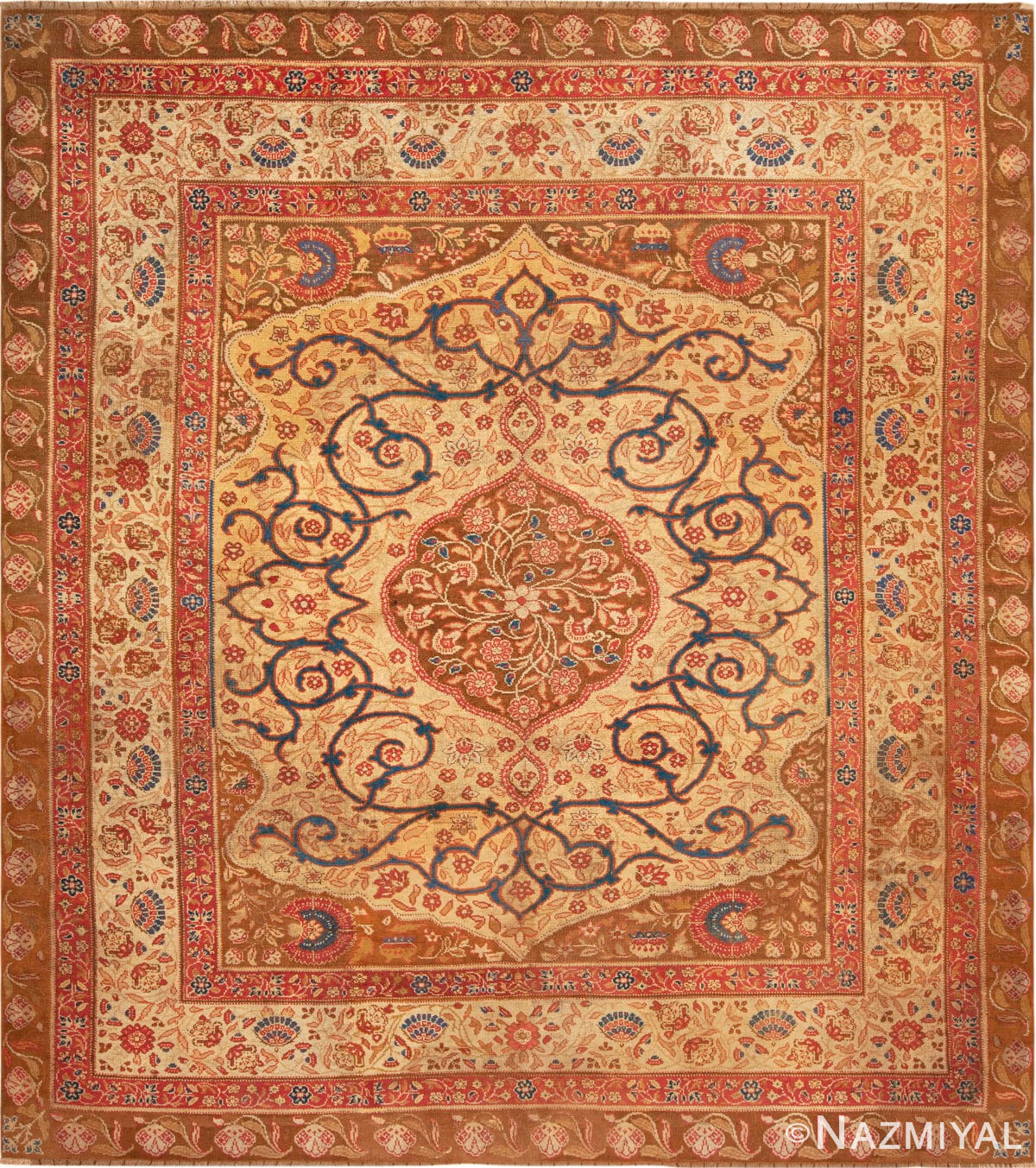 Refined Room Size Antique Floral Celtic Influence Irish Rug 43697 by Nazmiyal Antique Rugs