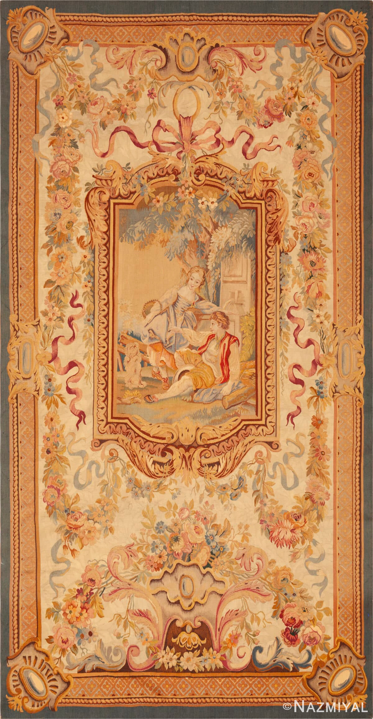 Romantic Antique Pictorial French Wall Hanging Tapestry Rug 43936 by Nazmiyal Antique Rugs