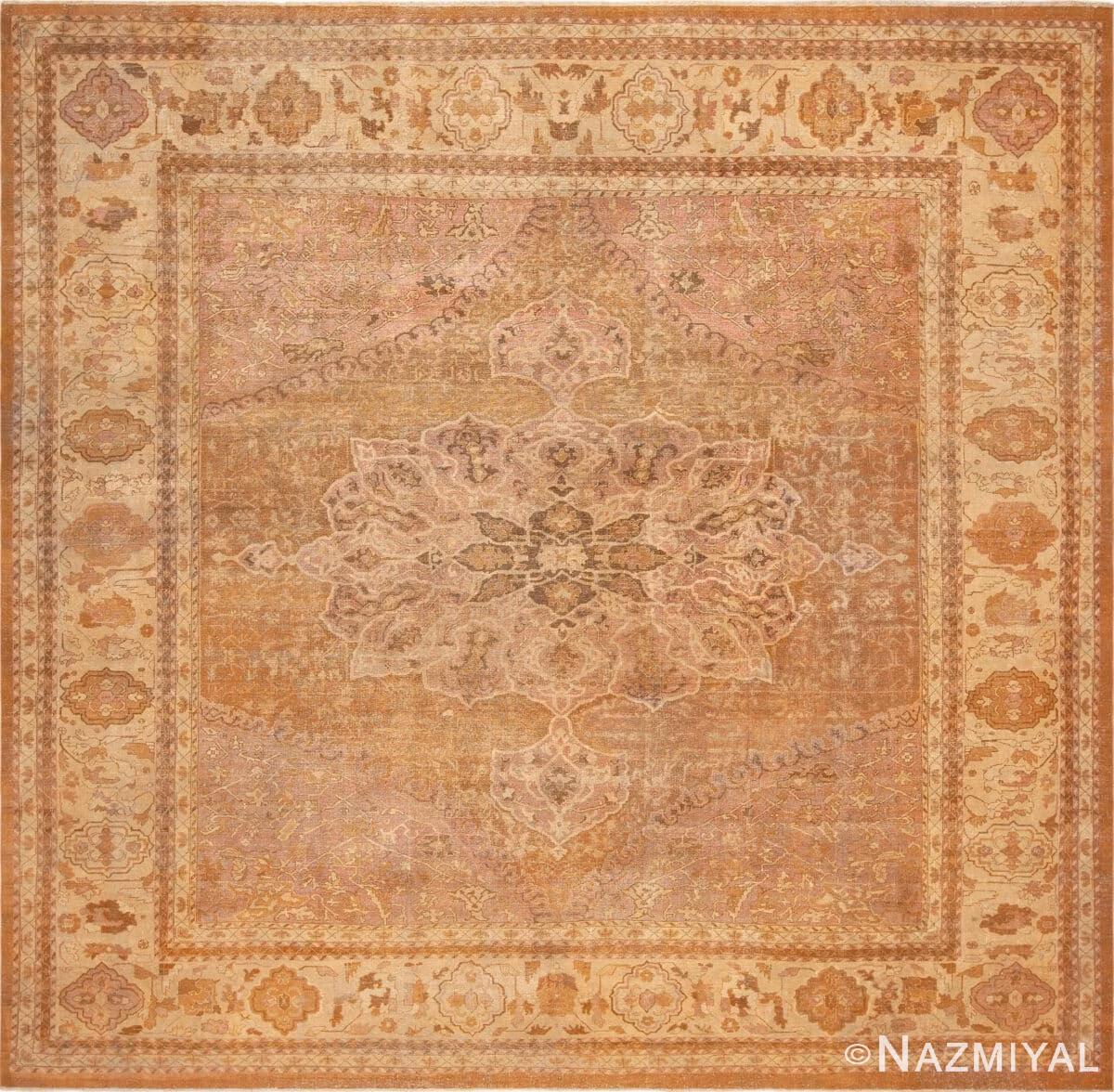 Room Size Antique Floral Design Indian Agra Rug 43473 by Nazmiyal Antique Rugs