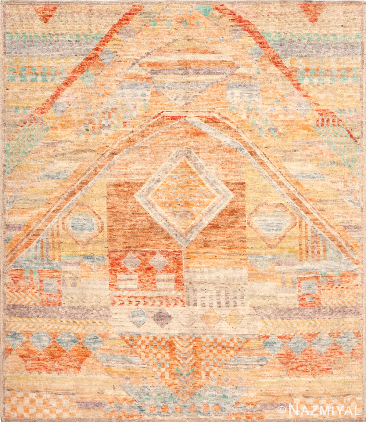 Modern Contemporary Warm Tones Geometric Rug 12109 by Nazmiyal Antique Rugs Collection