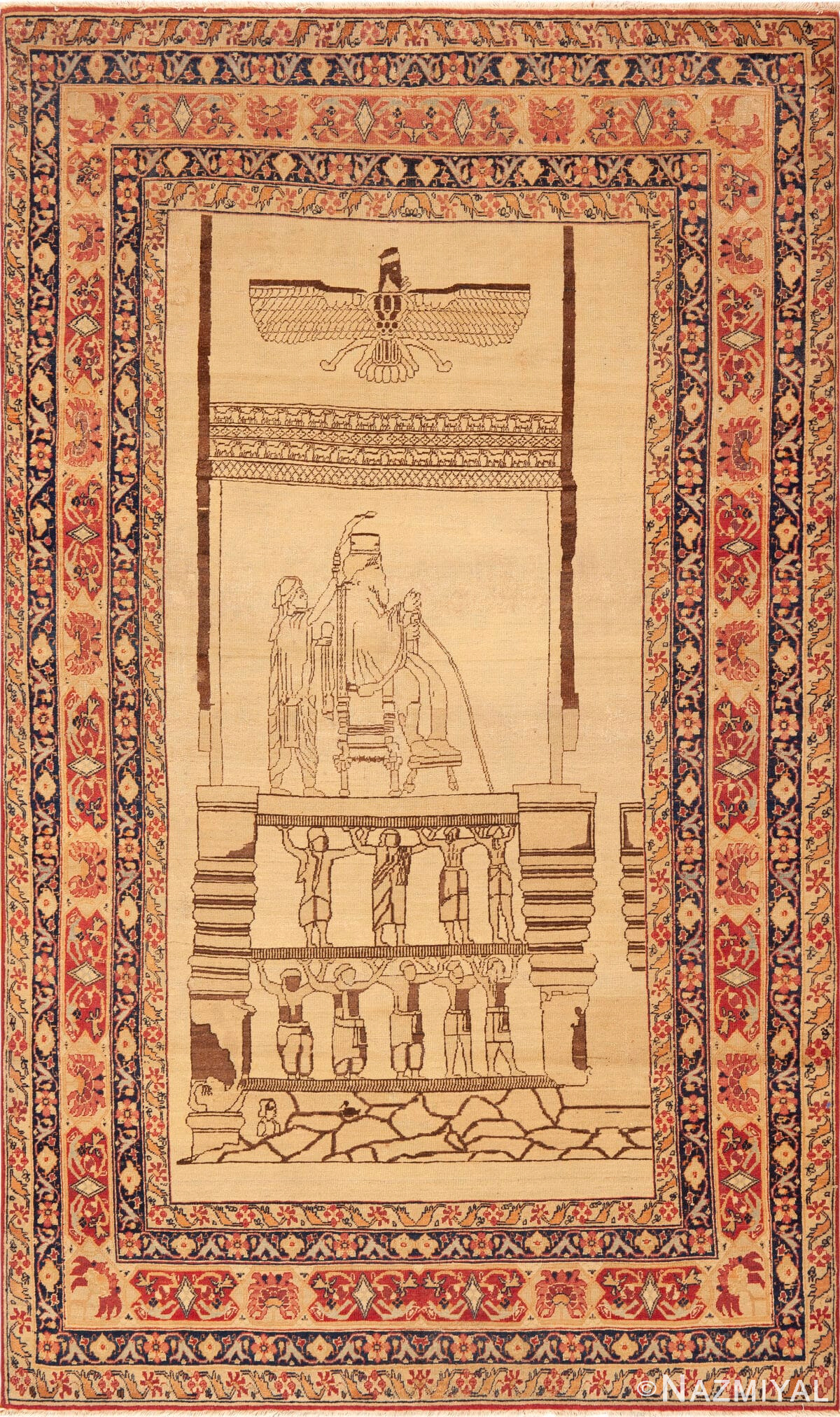 Small Size Fine Weave Antique Persian 19th Century Persepolis Design Kerman Rug 44213 by Nazmiyal Antique Rugs