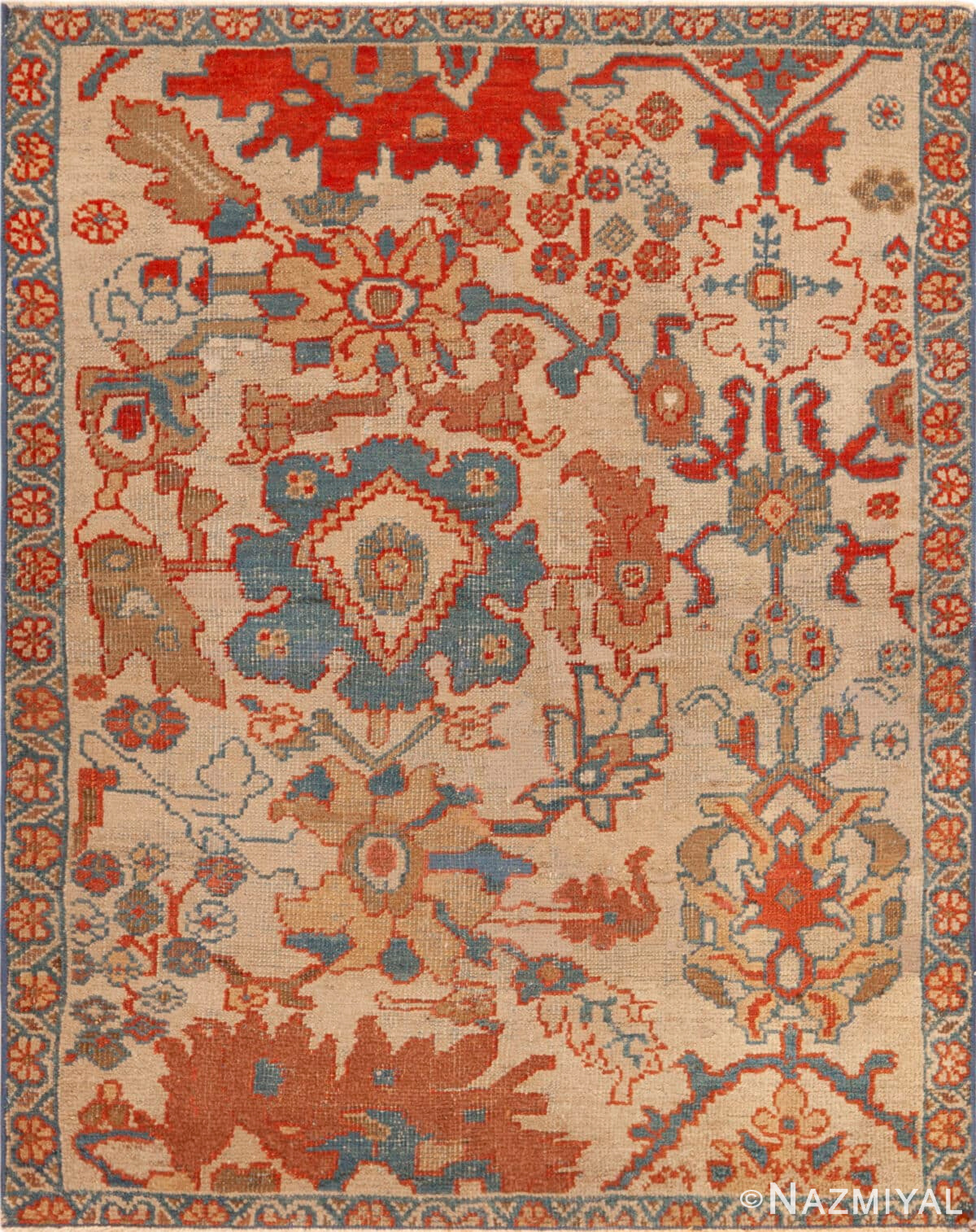 Small Size Ivory Background Antique Large Scale Persian Sultanabad Sampler Wagireh Rug 43505 by Nazmiyal Antique Rugs