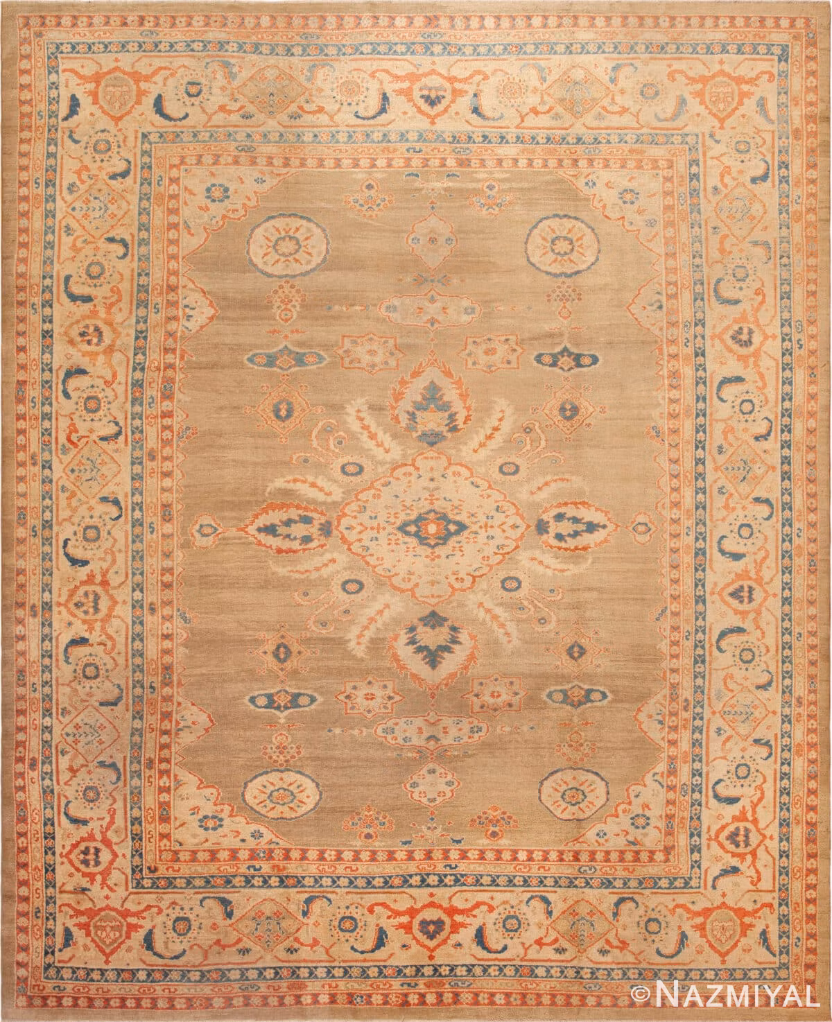 Soft Light Color Open Minimalist Pattern Antique Persian 19th Century Ziegler Sultanabad Rug 46098 by Nazmiyal Antique Rugs