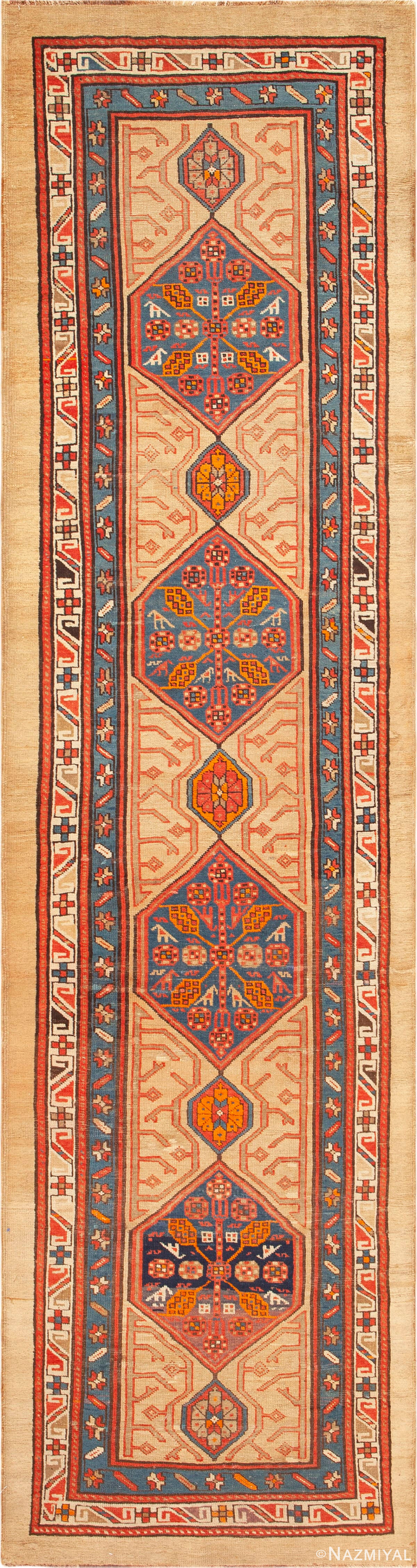 Tribal Design Light Color Antique Long And Narrow Persian Camel Hair Serab Hallway Runner Rug 43819 by Nazmiyal Antique Rugs