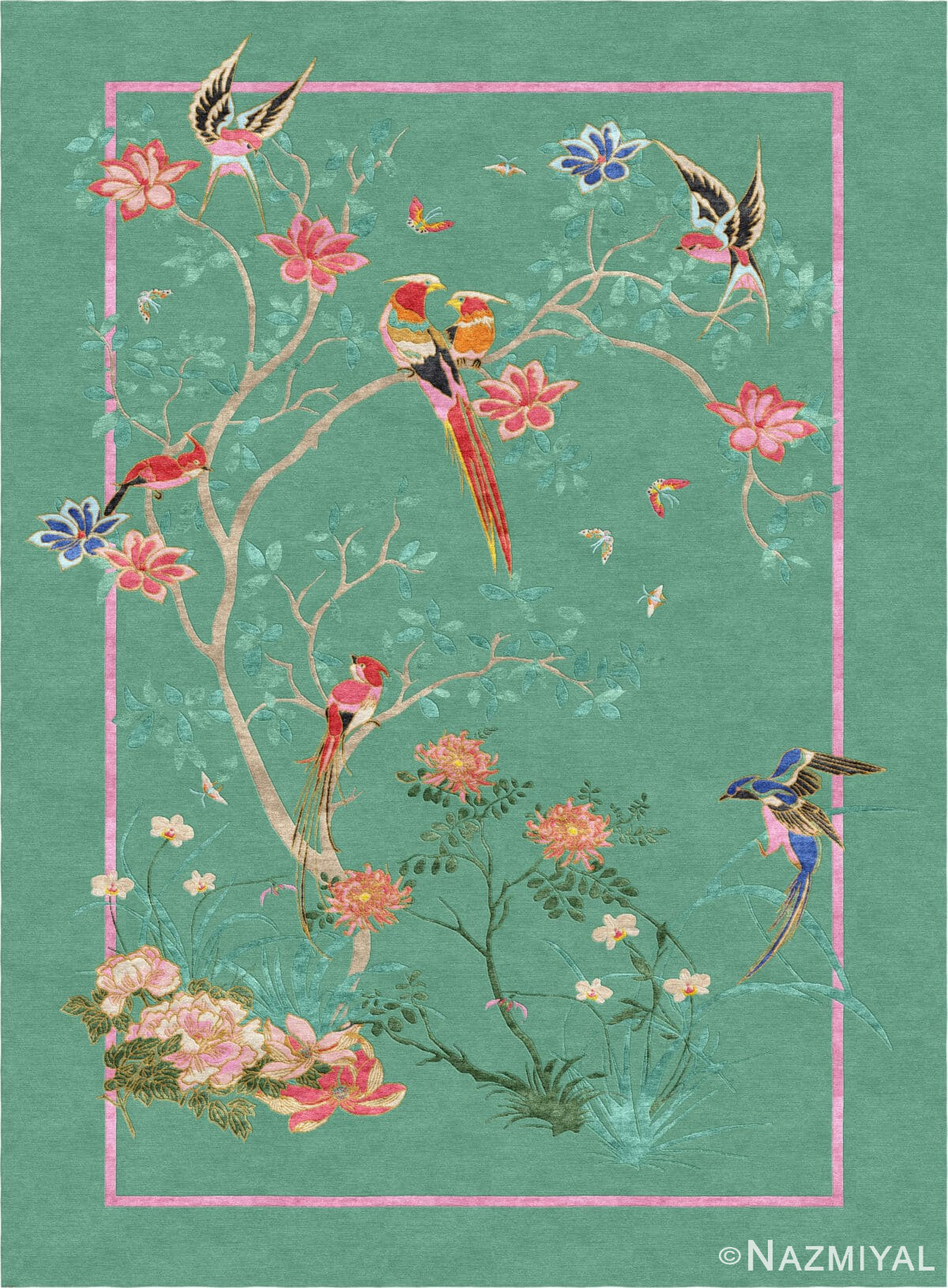 Wendy Morrison Design - Birdsong Jade Color Rug 12135 by Nazmiyal Antique Rugs