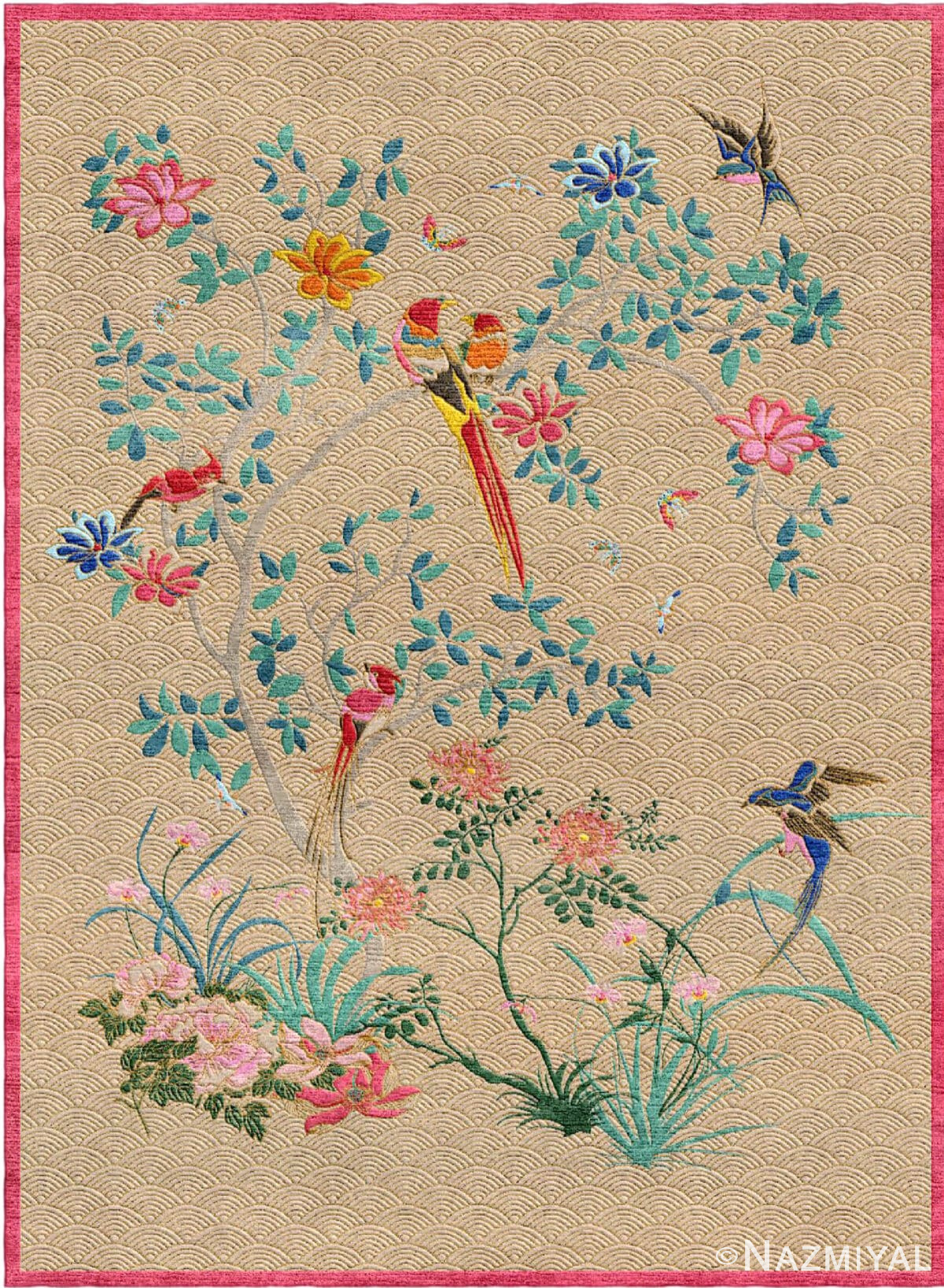 Wendy Morrison Design - Floral Waves in Pink Wool & Silk 12136 by Nazmiyal Antique Rugs