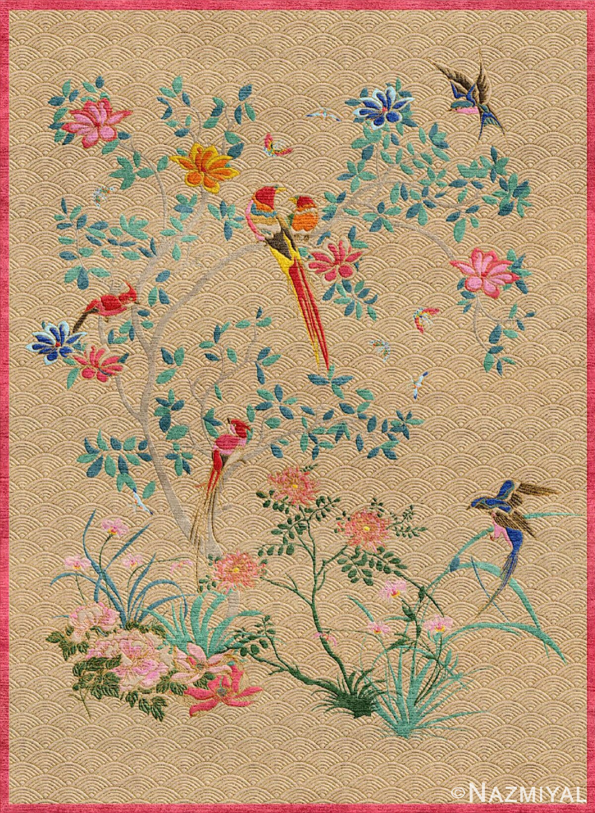 Wendy Morrison Design - Floral Waves Pink Hand-Knotted Rug 12154 by Nazmiyal Antique Rugs