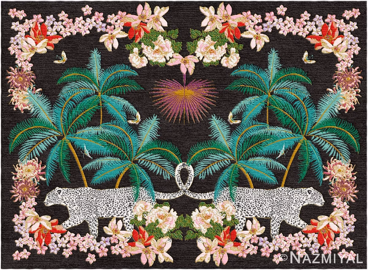 Wendy Morrison Design - Leopard Palms Dark Hand-Tufted Rug 12176 by Nazmiyal Antique Rugs