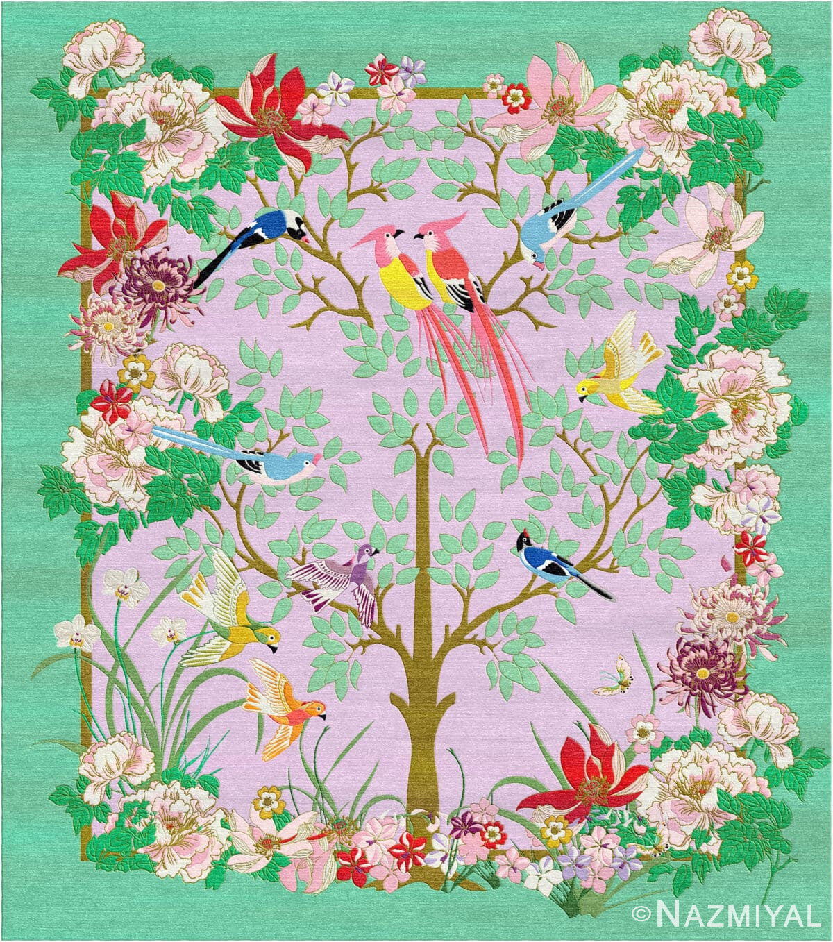 Wendy Morrison Design - Love Birds Lilac Hand-Tufted Rug 12179 by Nazmiyal Antique Rugs