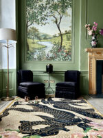 Wendy Morrison Design - Dragon Florals Black and Gold Hand Tufted Rug 21244 by Nazmiyal Antique Rugs