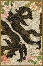 Wendy Morrison Design - Dragon Florals Black and Gold Hand Tufted Rug 12144 by Nazmiyal Antique Rugs