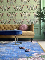 Wendy Morrison Design - Dragon Florals Blue & Gold Hand Tufted Rug 21245 by Nazmiyal Antique Rugs