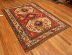 Classic Red Background Tribal Geometric Design Antique 19th Century Caucasian Kazak Rug 43276 by Nazmiyal Antique Rugs