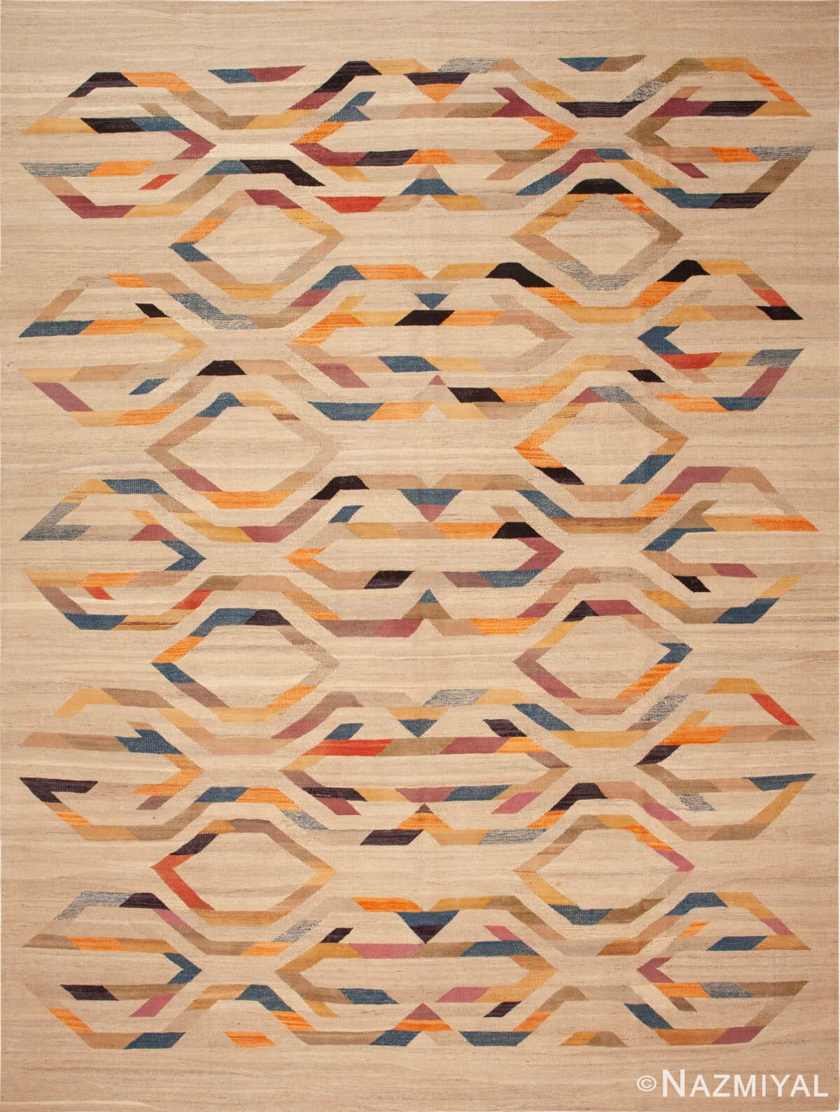Modern Geometric Ivory Color Kilim Rug 11949 by Nazmiyal Antique Rugs