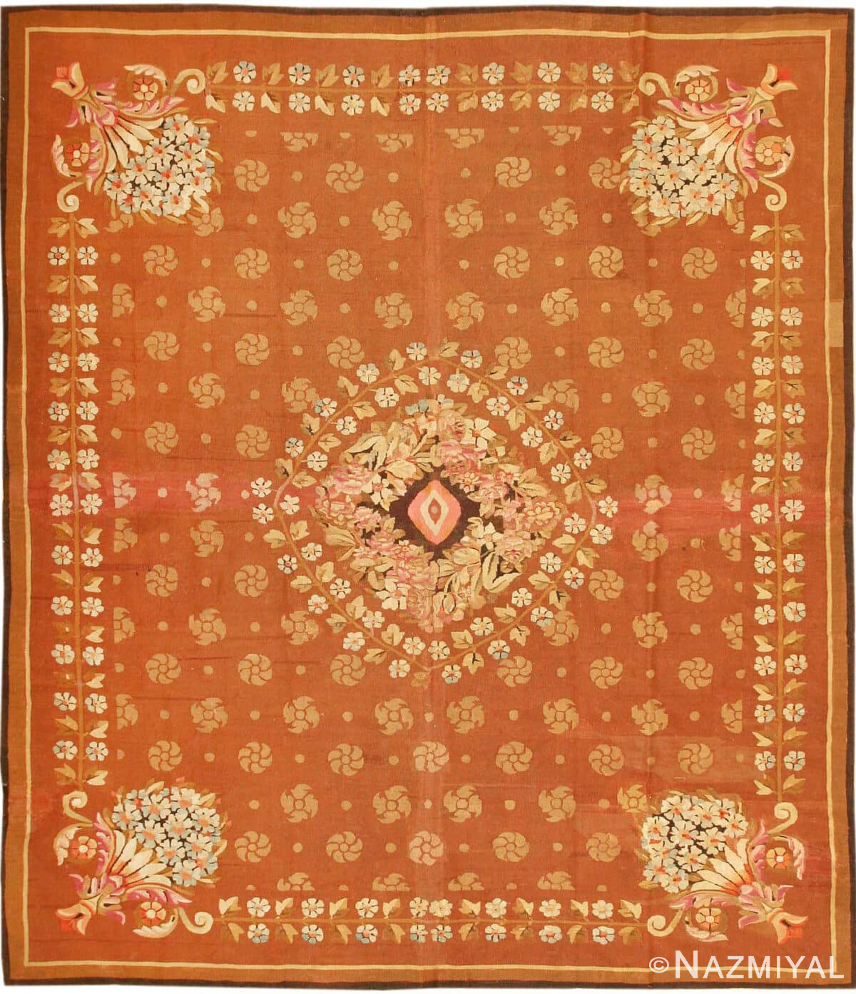 Antique Aubusson French Carpet 43631 by Nazmiyal Antique Rugs