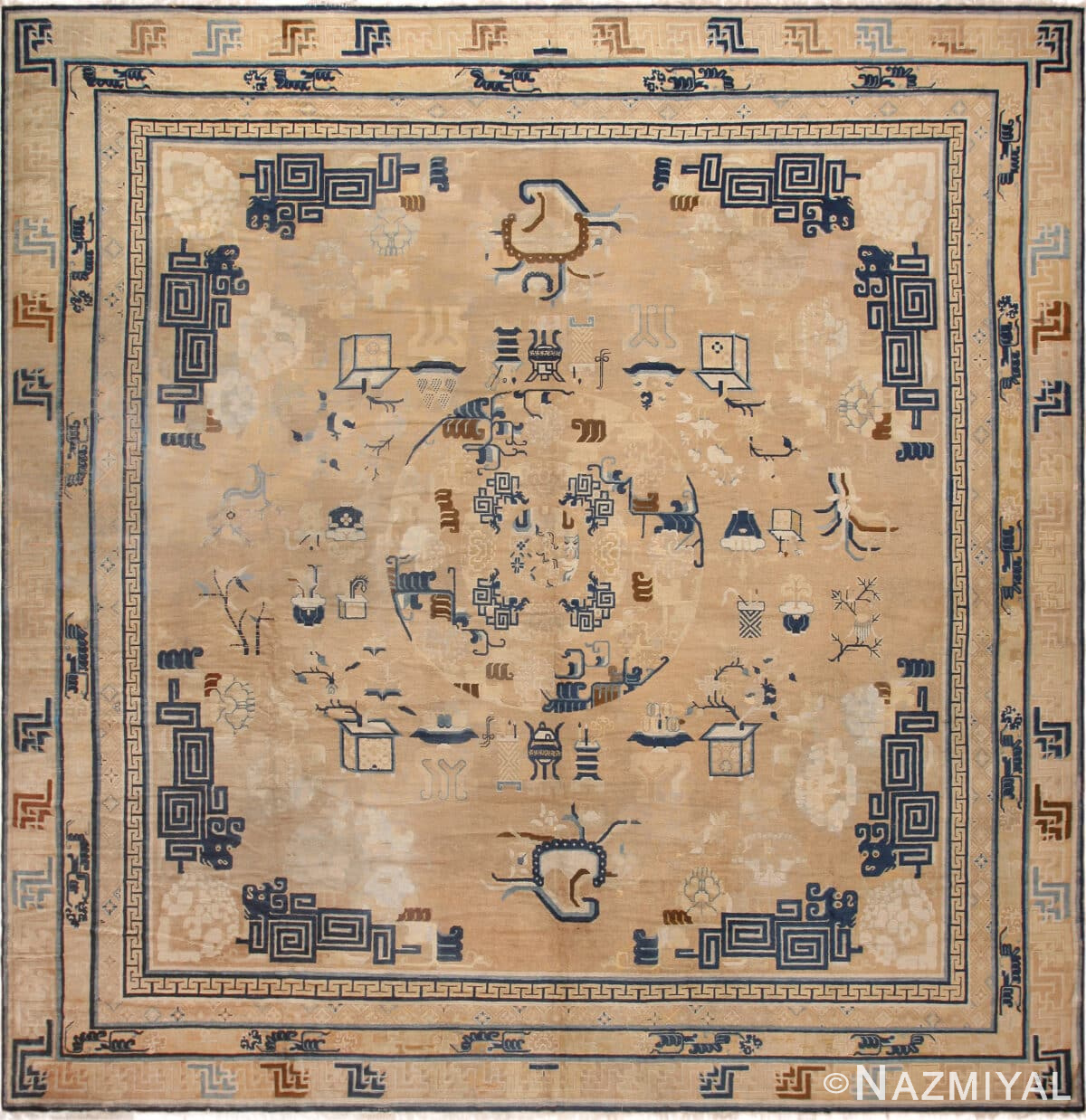 Large 18th Century Antique Chinese Ningxia Square Rug 73126 by Nazmiyal Antique Rugs