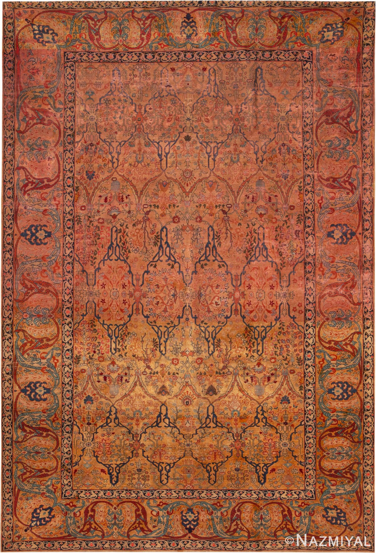 Luxurious Finely Woven Serrated Saz Leaf Design Antique Persian Esfahan Rug 43917 by Nazmiyal Antique Rugs