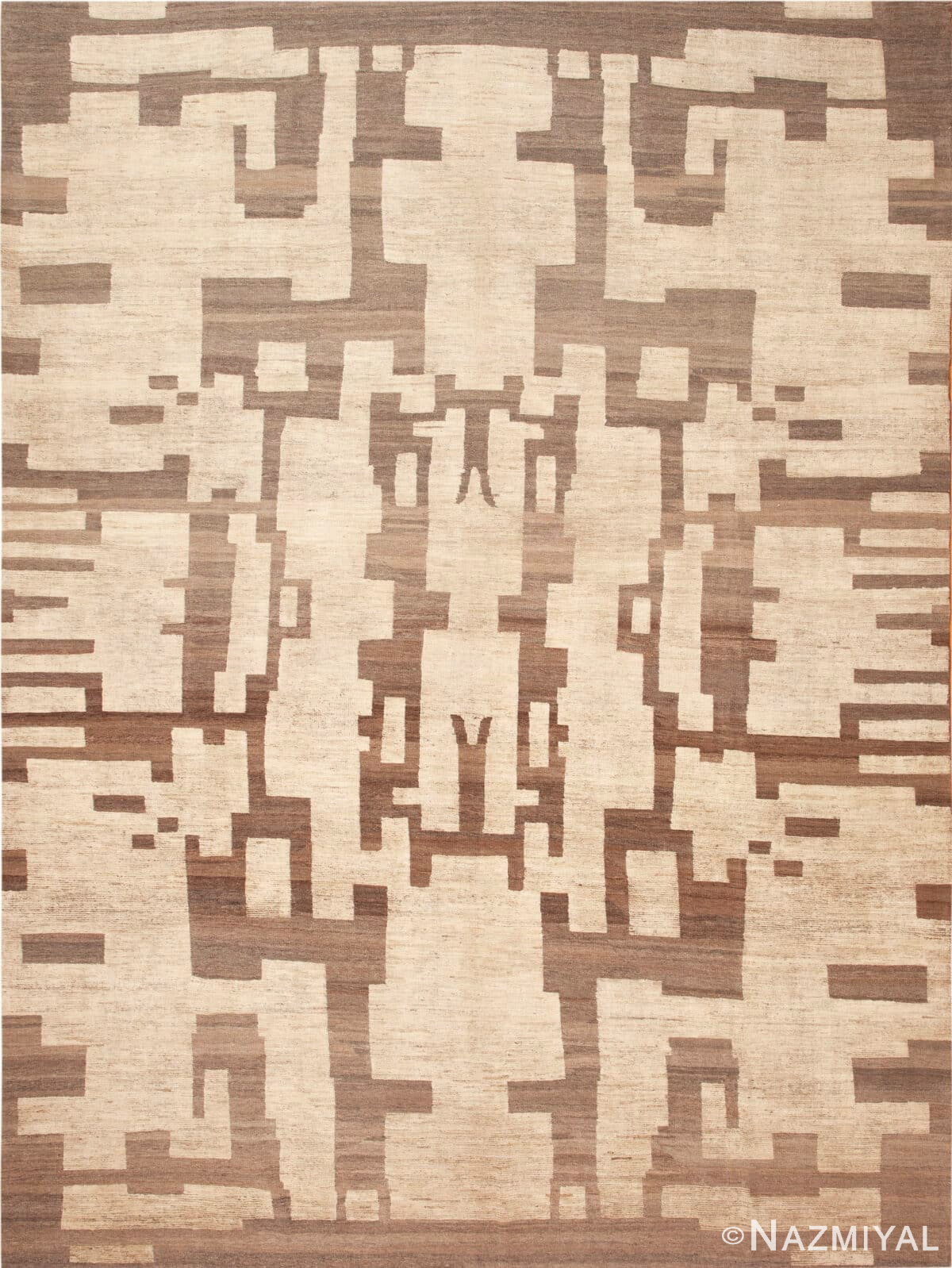 Modern Contemporary Abstract Design Ivory Earth Brown Rug 11975 by Nazmiyal Antique Rugs