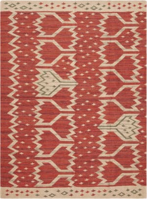Red Geometric Mid-Century Modern Inspired Swedish Design Kilim Rug 73360 by Nazmiyal Antique Rugs