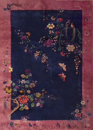 Charming Deep Navy Hue Antique Art Deco Scenic Chinese Rug 73468 by Nazmiyal Antique Rugs