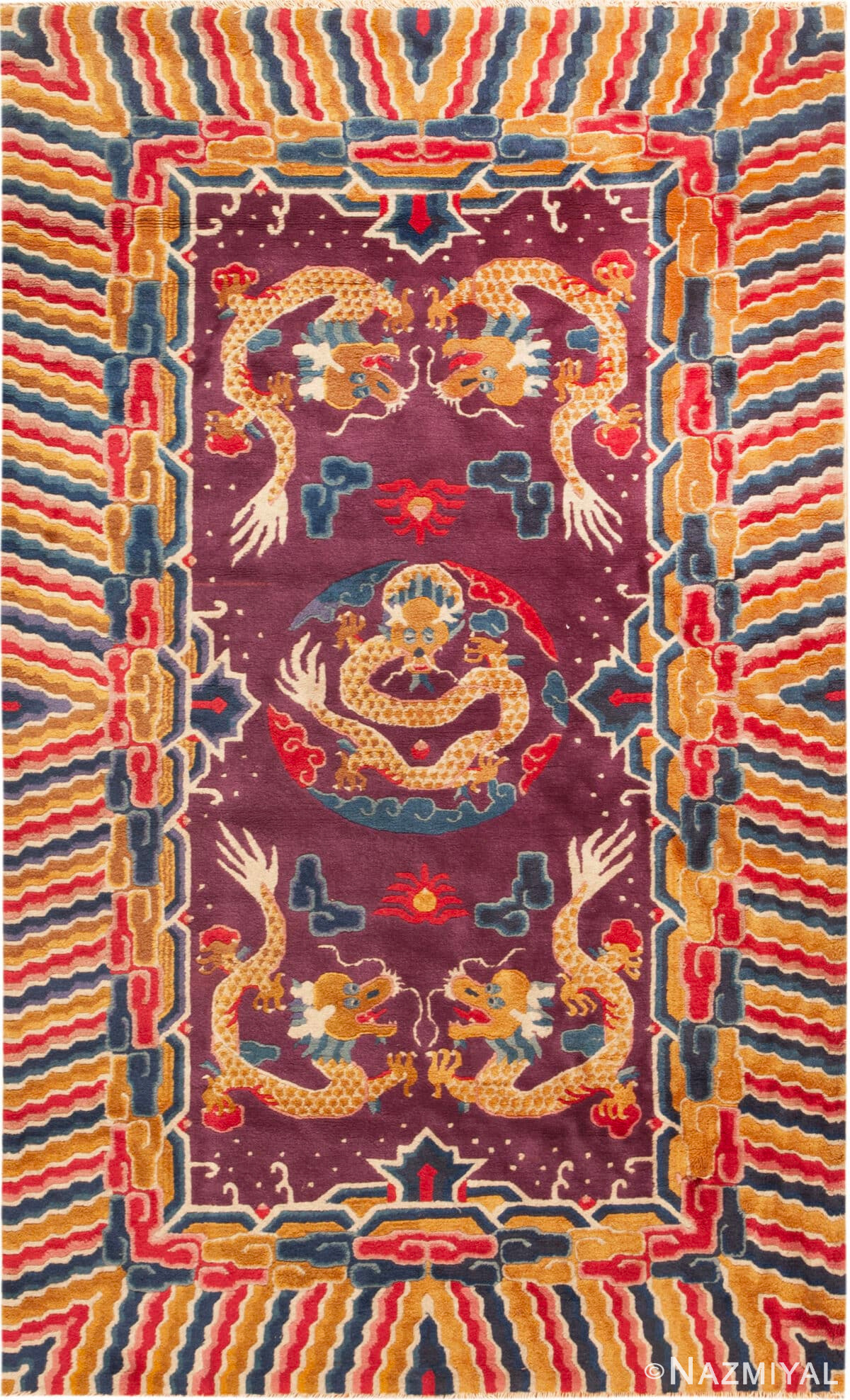 Antique Chinese Dragon Design Rug 73432 by Nazmiyal Antique Rugs