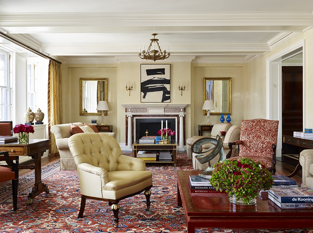 High Quality Antique Persian Rug in Living Room – Designed by: Cullman & Kravis