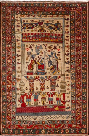 Antique Pictorial Small Qashqai Rug 73522 by Nazmiyal Antique Rugs