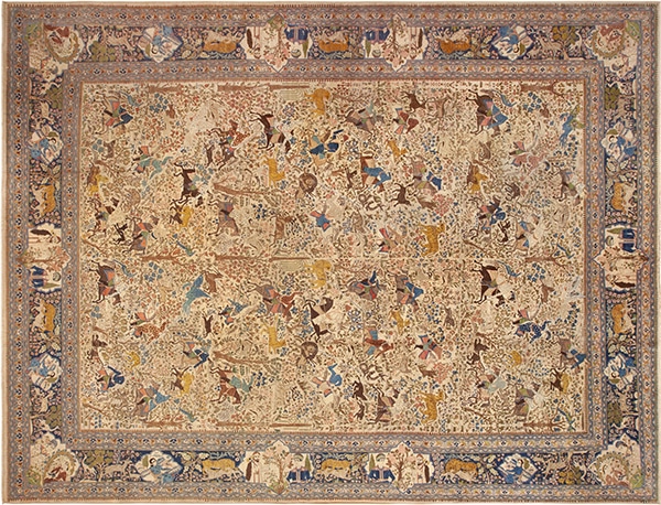 Fine Large Antique Persian Tabriz Hunting Scene Rug #72897