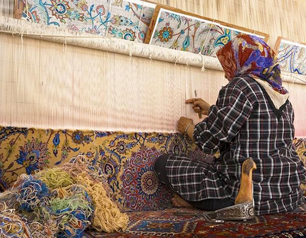Iranian Woman Following carpet Design Cartoon