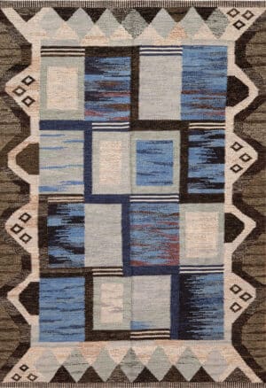 Modern Blue Geometric Swedish Kilim Rug 73496 by Nazmiyal Antique Collection