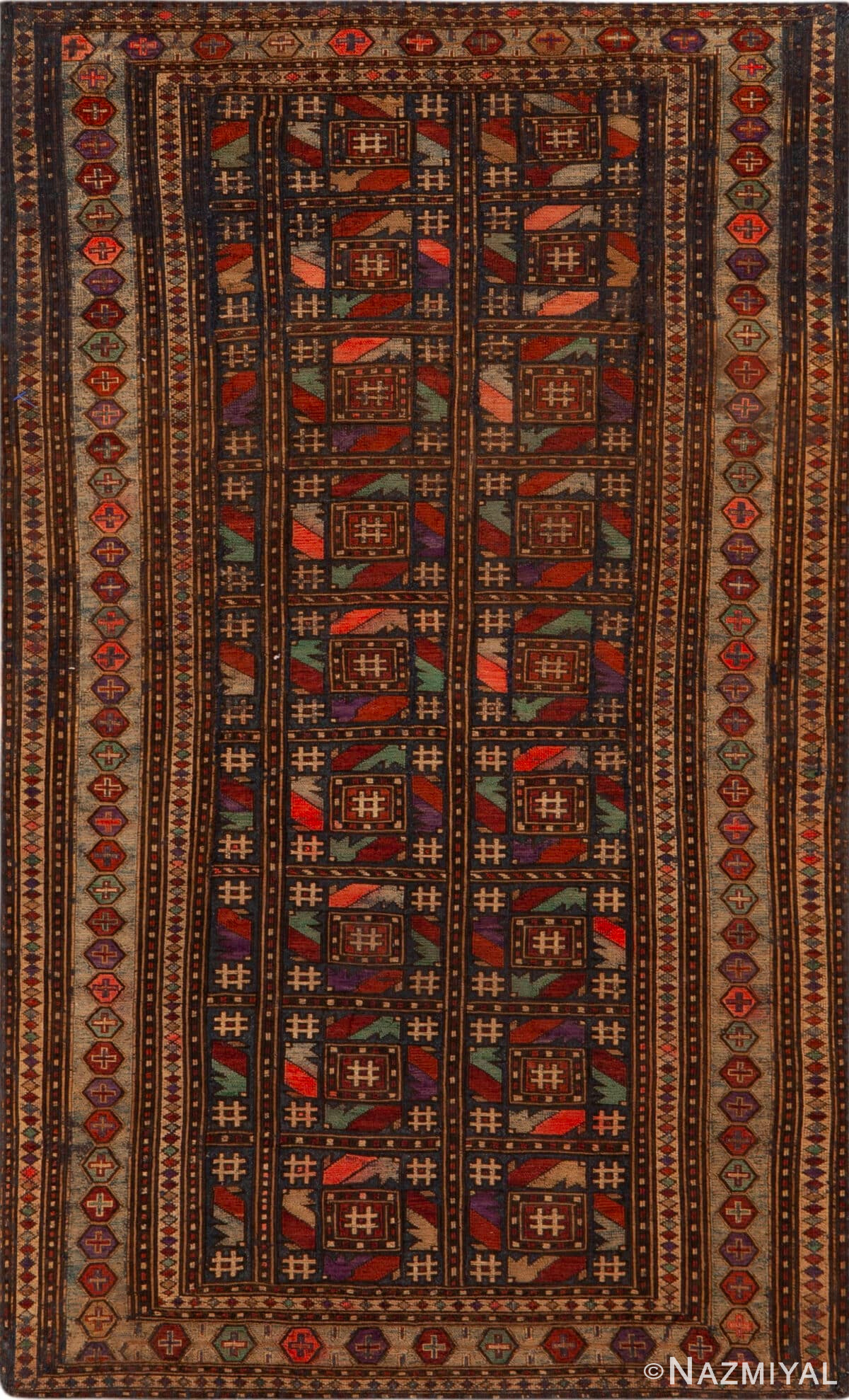 Antique Persian Soumak Hashtag Positive Symbols Sign Rug 43914 by Nazmiyal Antique Rugs