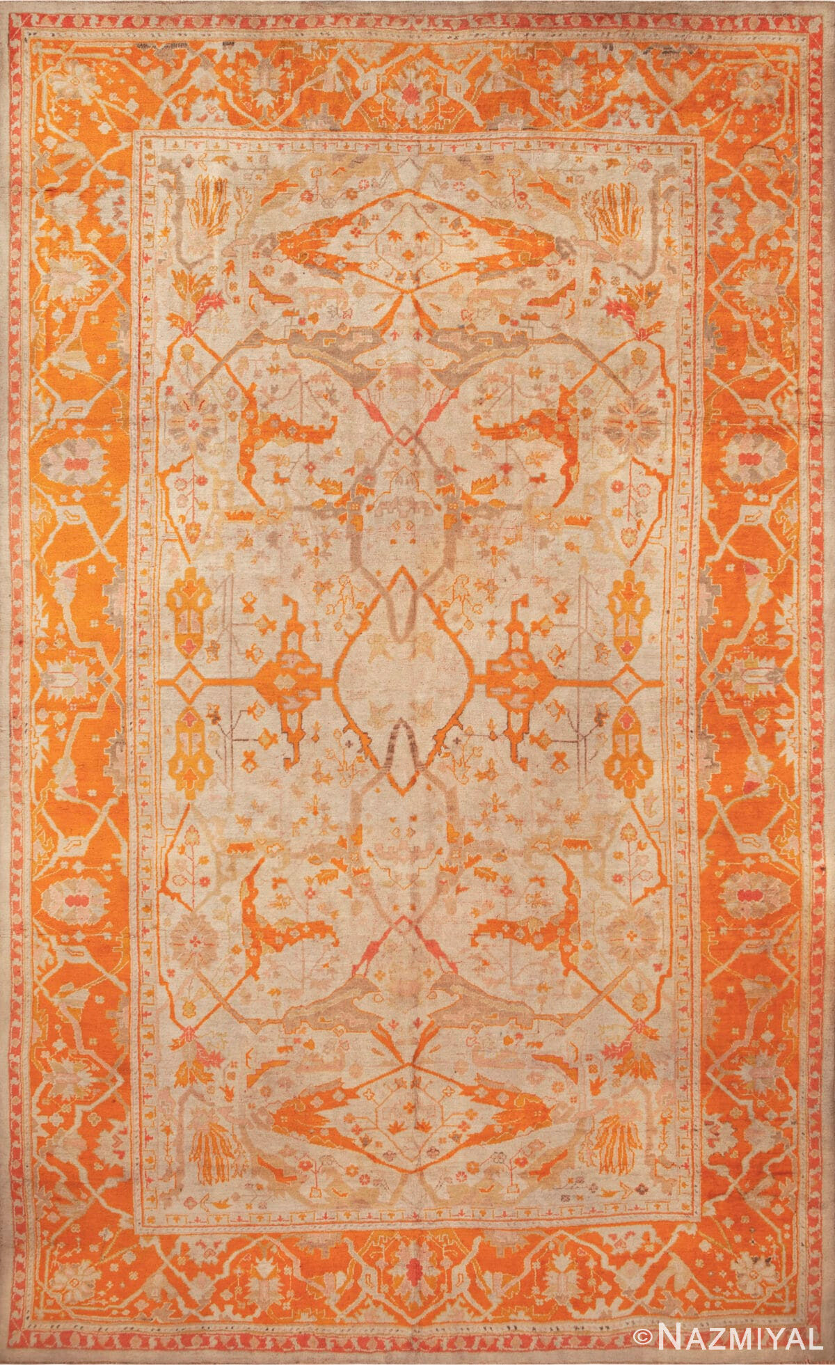 Antique Turkish Geometric Oushak Rug 73516 by Nazmiyal Antique Rugs