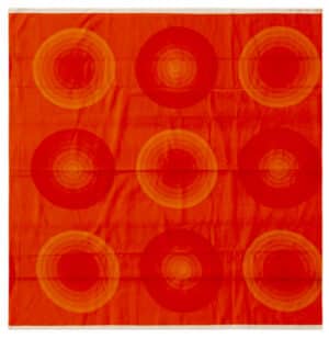 Radiant Red Hue Circle Pattern Mira Spectrum Verner Panton Textile 47736 by Nazmiyal Antique Rugs