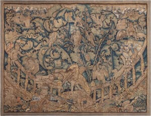 Antique Mythical Flemish Feuilles de Choux Tapestry 73586 by Nazmiyal Antique Rugs