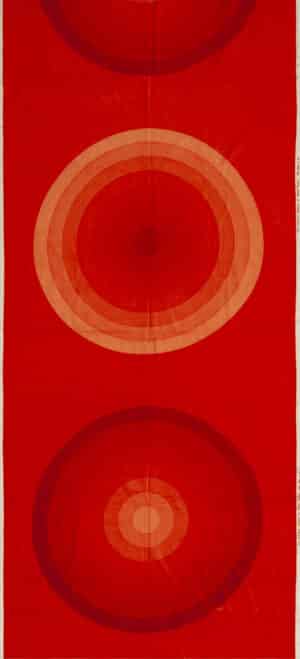 Vibrantly Red Vintage Circle Pattern Scandinavian Verner Panton Textile 47759 by Nazmiyal Antique Rugs