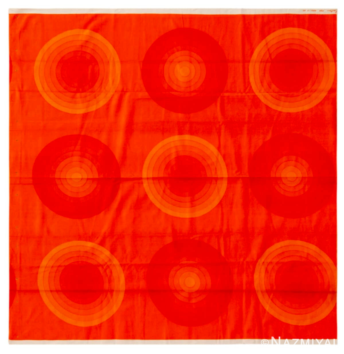 Radiant Red Hue Circle Pattern Mira Spectrum Verner Panton Textile 47736 by Nazmiyal Antique Rugs