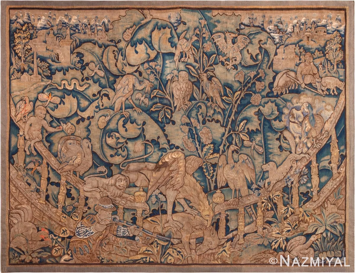 Antique Mythical Flemish Feuilles de Choux Tapestry 73586 by Nazmiyal Antique Rugs