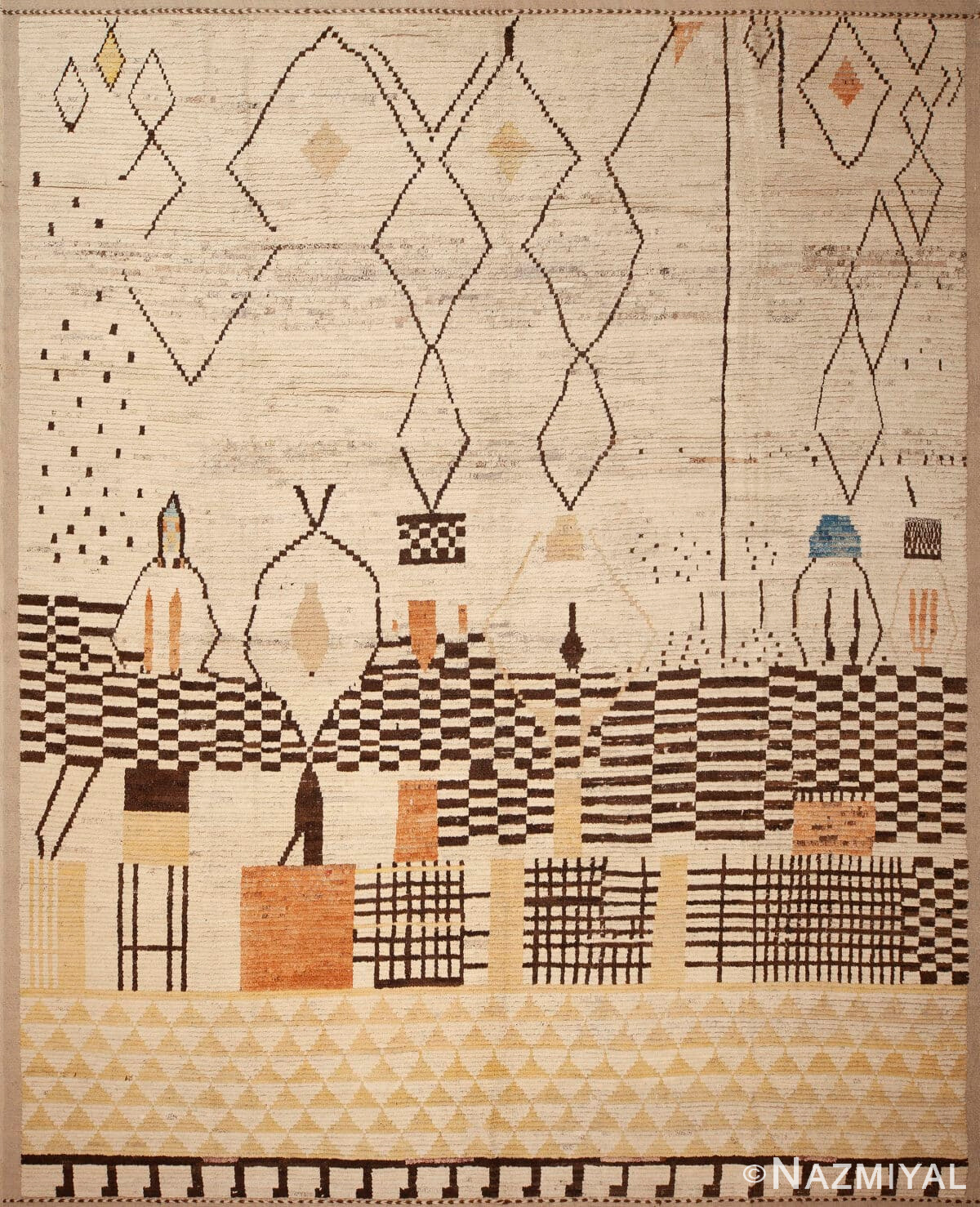 Threaded Township Contemporary Swedish Style Geometric Rug in Neutral Tones 11999 by Nazmiyal Antique Rugs
