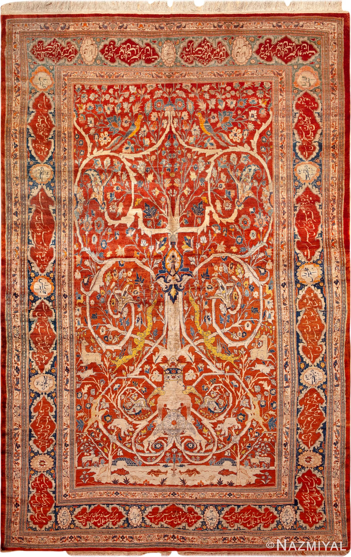 Luxurious Silk Antique Persian Heriz Tree Of Life Rug 73584 by Nazmiyal Antique Rugs