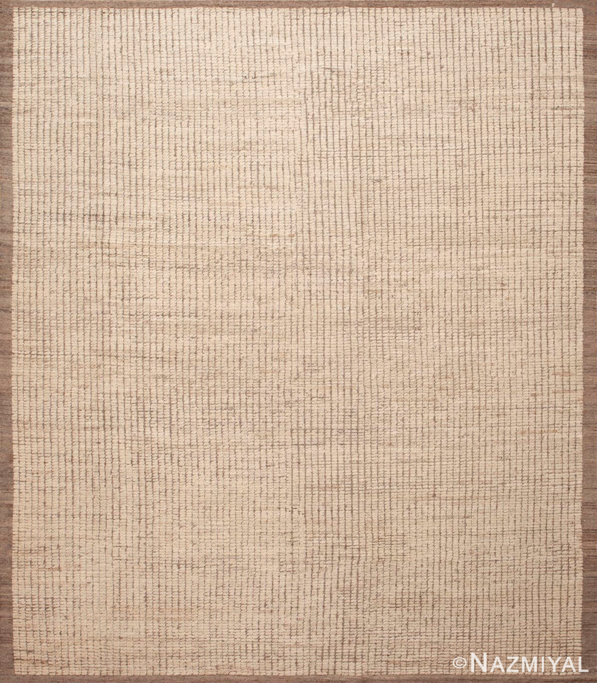 Handwoven Minimalist Solid Rug in Textured Ivory and Earth 12283 by Nazmiyal Antique Rugs