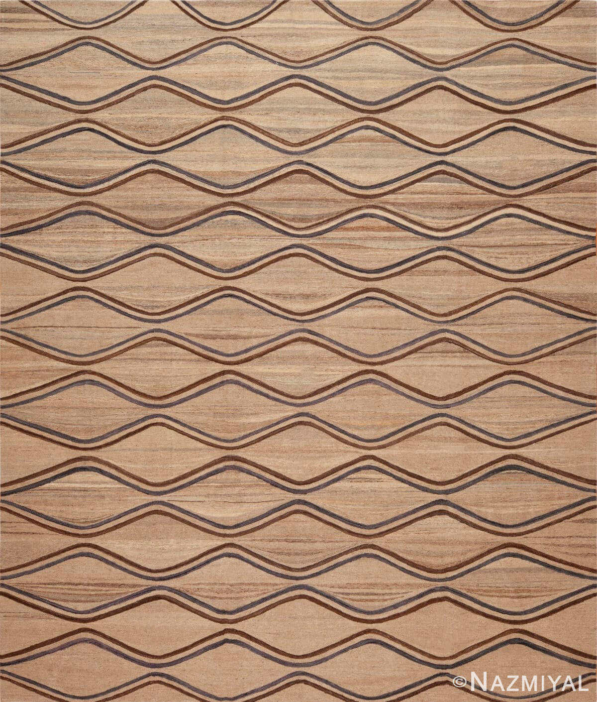 Modern Waveform Elegance Rug Handwoven Neutral Tones with Flowing Line Design 12274 by Nazmiyal Antique Rugs