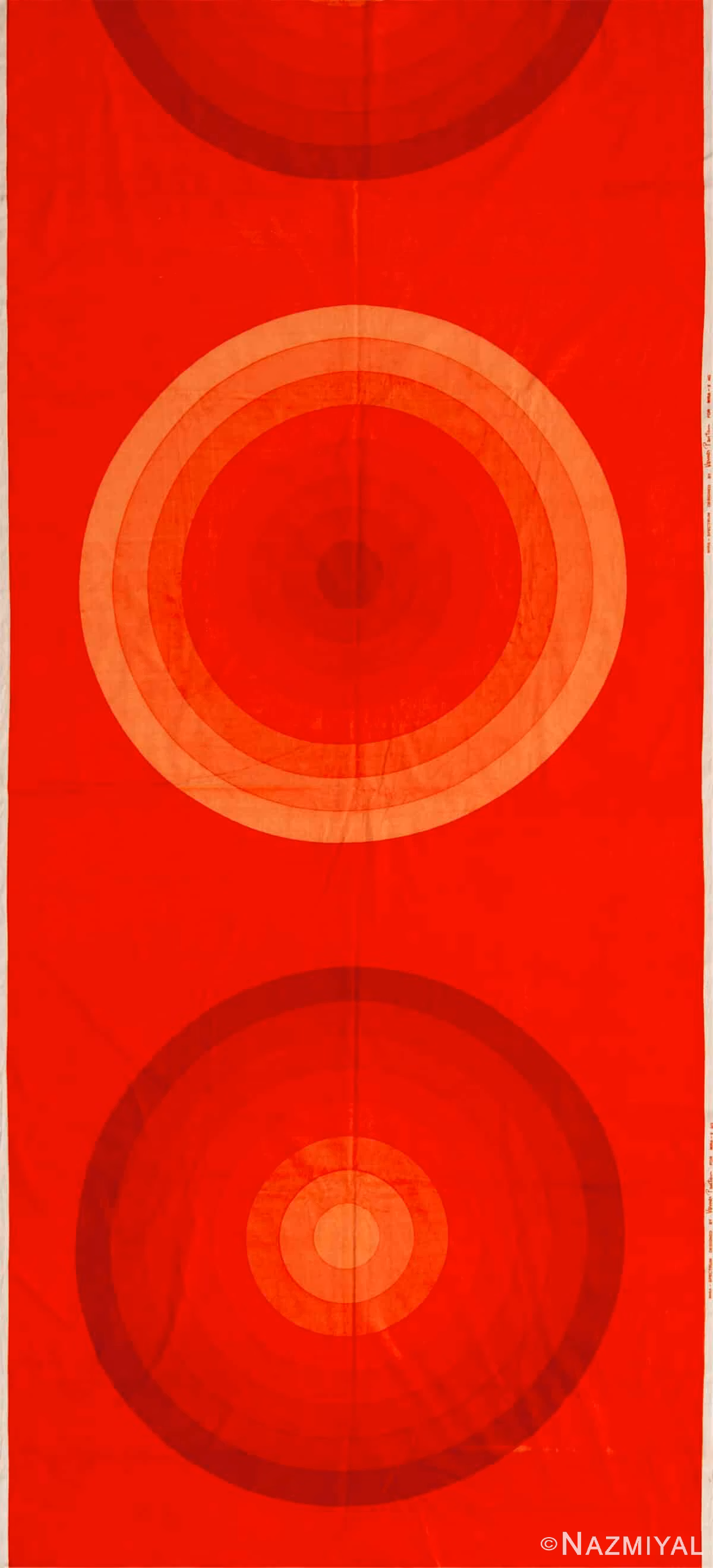 Vibrantly Red Vintage Circle Pattern Scandinavian Verner Panton Textile 47759 by Nazmiyal Antique Rugs