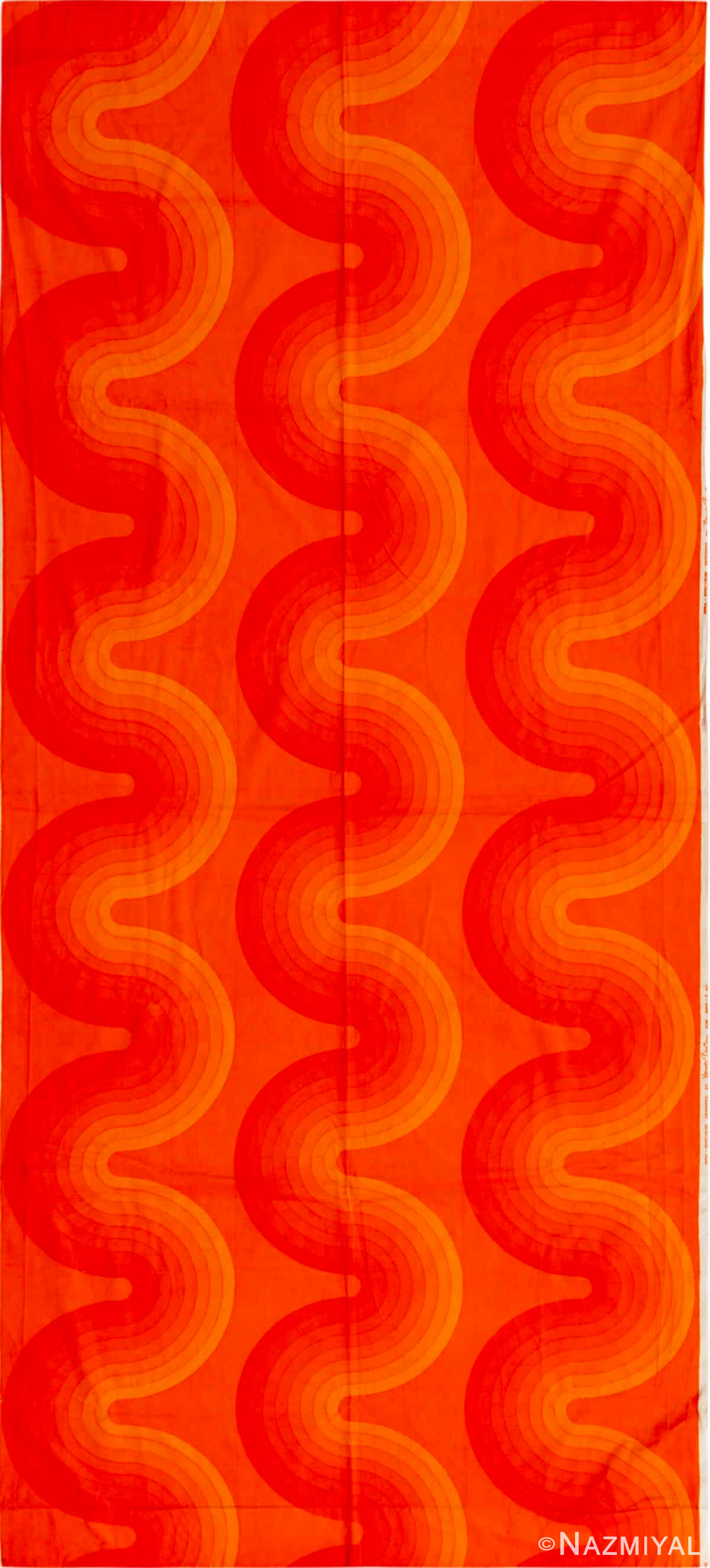 Vintage Scandinavian Red Hue Waves Verner Panton Textile 47738 by Nazmiyal Antique Rugs
